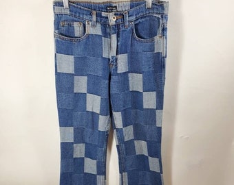 Denim Patchwork Vintage 90s Flared Low Rise Jeans Le Chateau Size 2 4