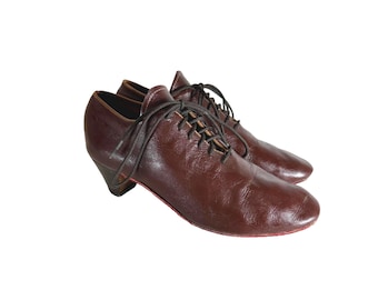 Brown Mahogany Leather Heeled Lace Up Handmade Dance Shoe Rino’s Size 8