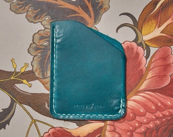 Leather Card Wallet-Slim Front Pocket Wallet-Teal Horween Leather-Credit Card Wallet-Handsewn Wallet-Business Card Holder-Christmas Gift