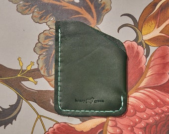 Leather Pocket Wallet-Front Pocket Wallet-Open Top Wallet-Green Leather Credit Card Wallet-Horween Leather-Handsewn Wallet-Christmas Gift