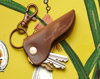 Minimalist Leather Key Organizer – Compact Leather Key Holder – Vintage Key Organizer Keychain - Brown Leather Keychain - Stocking Stuffer