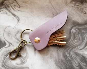 Lavender Leather Keychain-Lavender Leather Key Holder-Horween Leather Key Fob-Gifts for Dad-Retro Leather Key Case-Stocking Stuffer