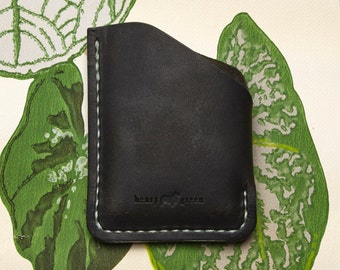 Leather Card Wallet-Black Leather Card Holder-Open top Wallet-Horween Leather-Slim Front Pocket Wallet--Handsewn Wallet- Christmas Gift