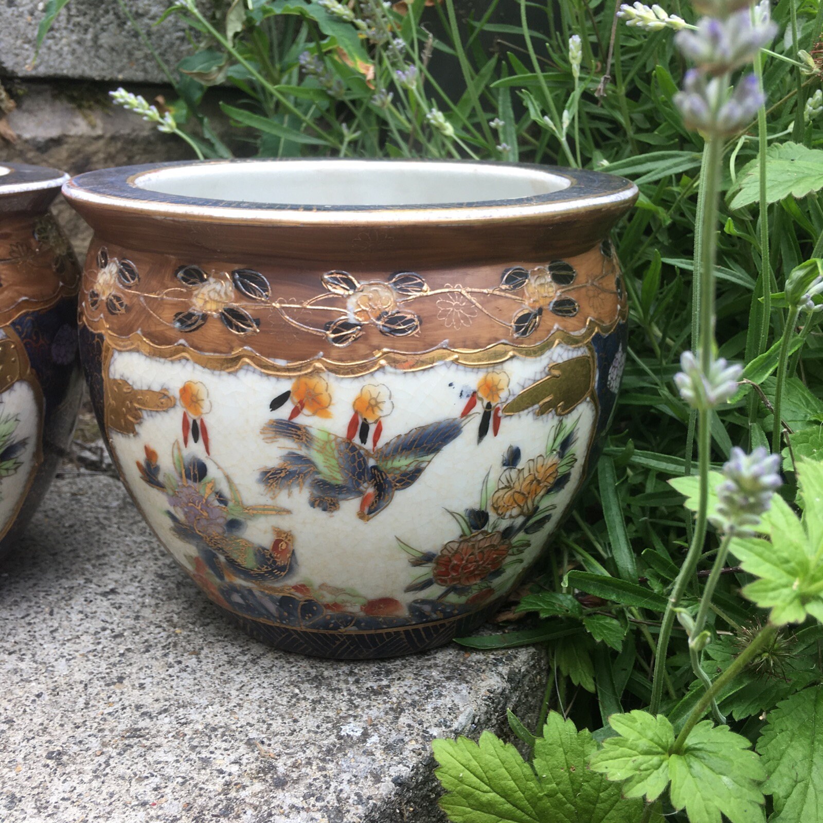 Beautiful Japanese Imari Fish Bowl Planters X2. Perfect for Etsy UK