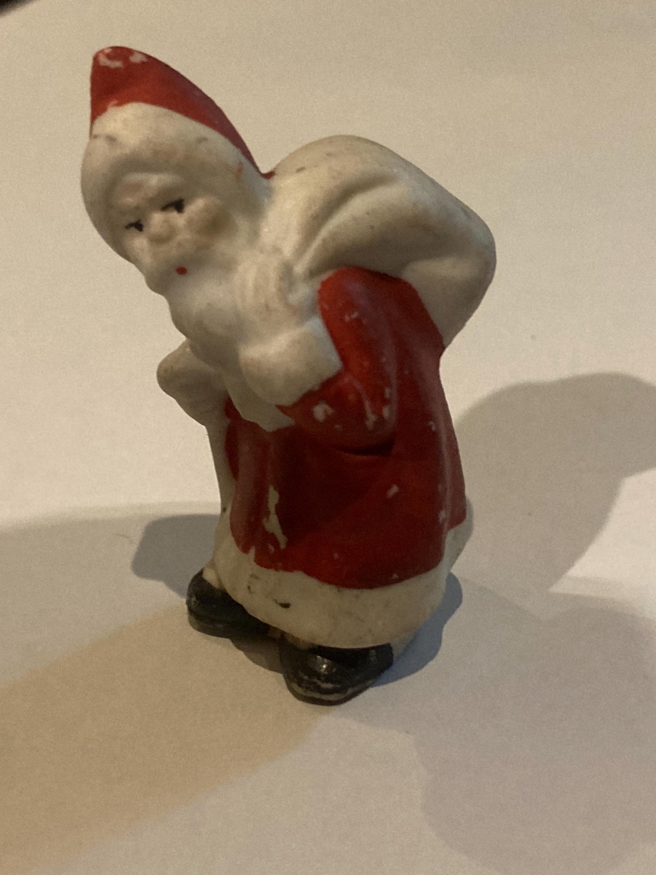 Lovely Bisque Santa Cake Decoration. Early 20th Century. Super Cute!