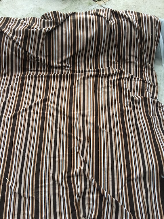 Deadstock early 70s Upholstery Synthetic Fabric. Stripes in 70s Shades