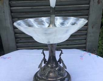 Beautiful Antique Epergne. Late Victorian. Wonderful White Opaline Glass.