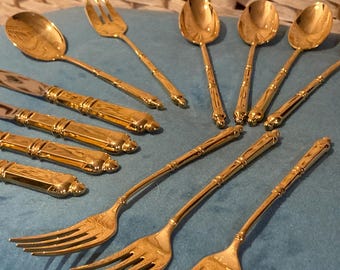 Beautiful 24ct Gold Plated Spoons, Forks, Knives by Chambly France. 13 pieces.