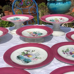Super 19th Century Cake Stands and Plates. Hand Painted Floral. English Eccentric!