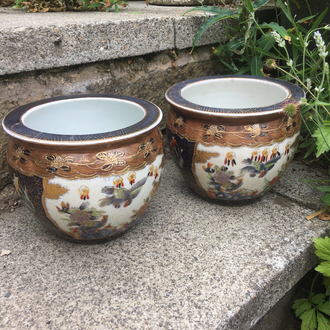 Beautiful Japanese Imari Fish Bowl Planters X2. Perfect for Etsy UK