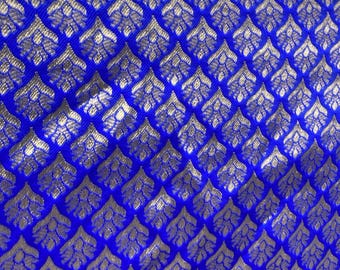 Beautiful Indian Fabric. Vibrant Blue Brocade with Gold detail.