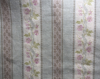 Beautiful Vintage Linen. Delicate Floral Stripes in Subtle Colours. Light Textile.