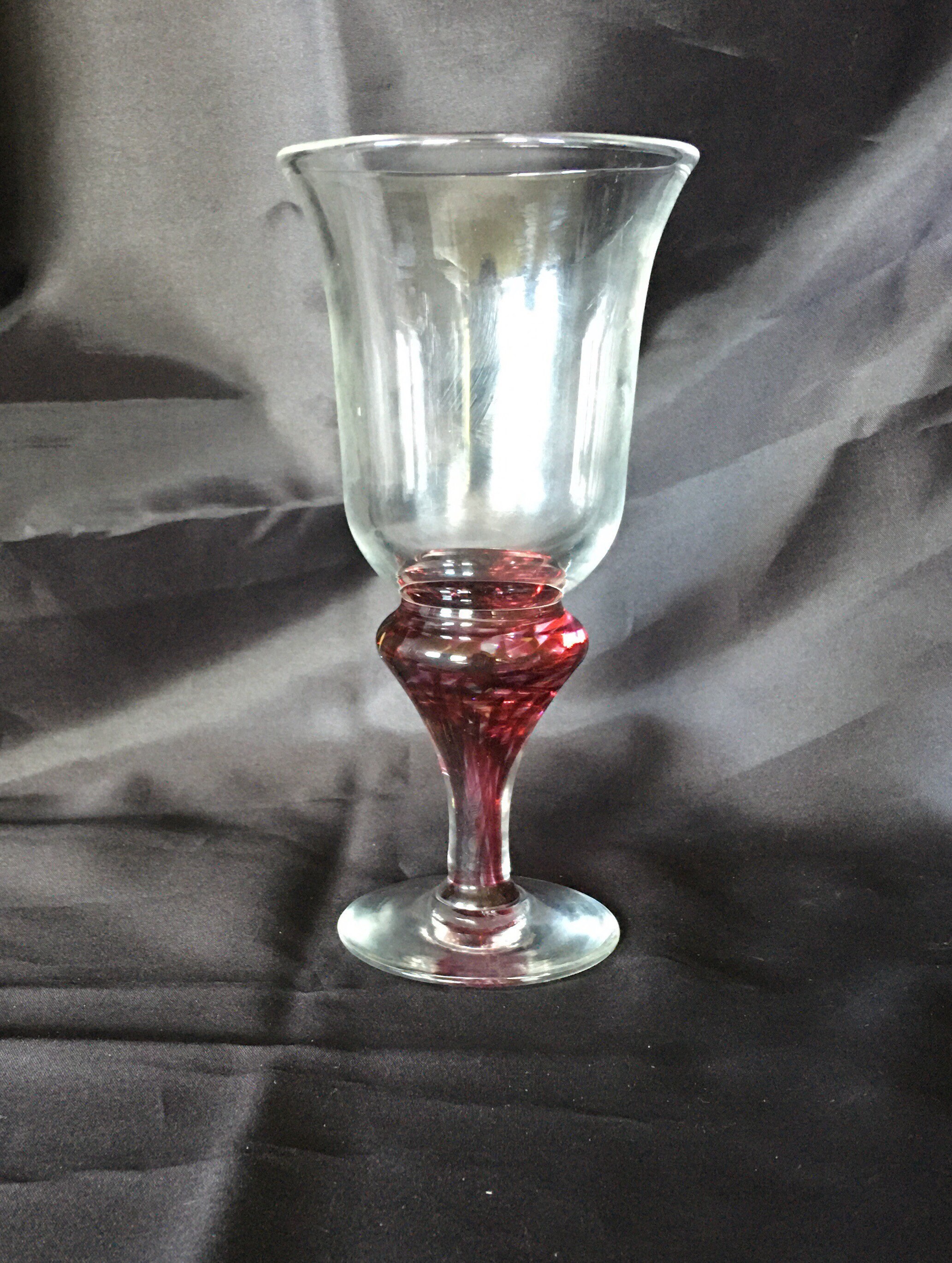 Mid Century Italian Wine Goblet with Beautiful Ruby Glass Stem. Hand Blown