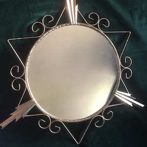 Super Mid Century Kitsch Metal Mirror. Starburst Gold.