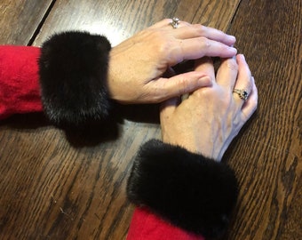 BLACKGLAMA Mink Fur Slap On Cuffs Made In USA World's Finest Dark Ranch Mink