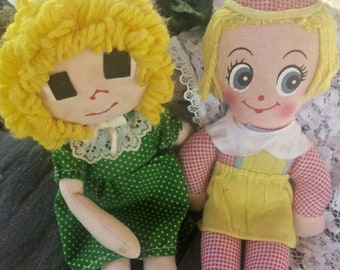 2 Vintage rag dolls/vintage dolls/rag dolls/collectible dolls/blonde rag dolls/toy dolls/vintage toy dolls/toy rag dolls/vintage toys