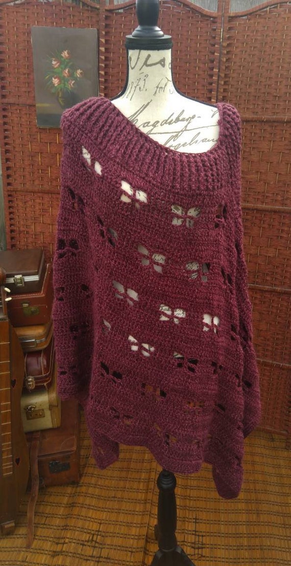 Soft purple crochet poncho/purple poncho/women's p