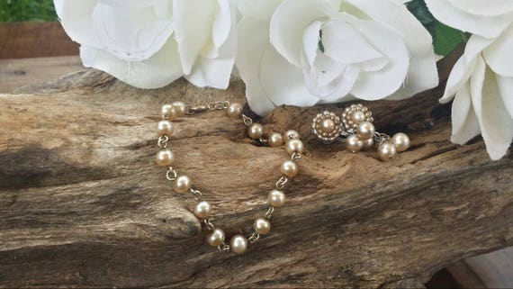 Faux pearl jewelry set/wedding set/wedding jewelry set/vintage | Etsy