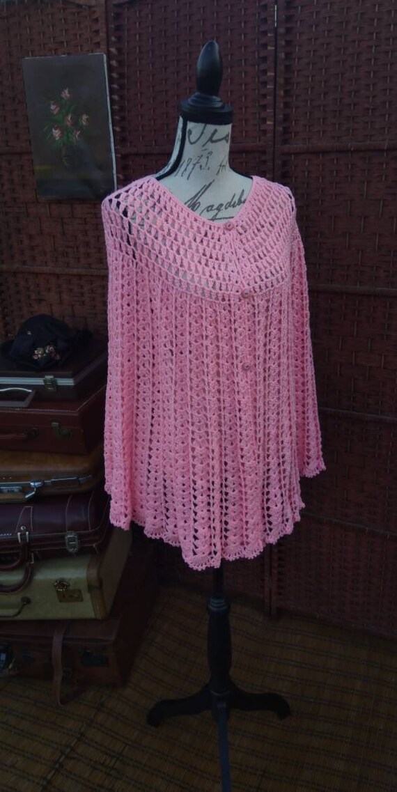 Pink knitted poncho/knitted poncho/vintage poncho/