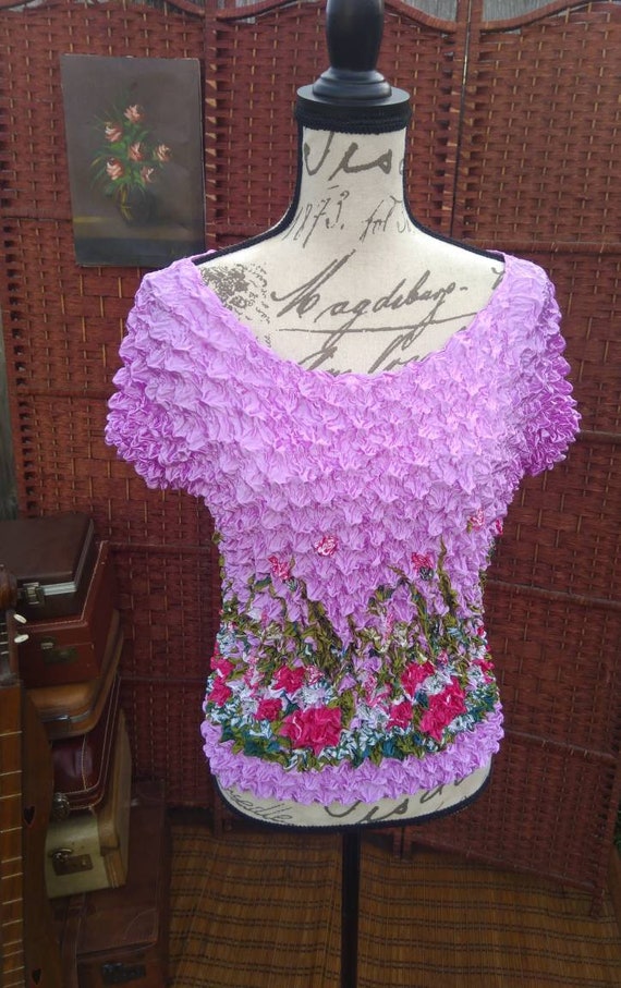 Purple floral micro pleat top from the 90's/bubble