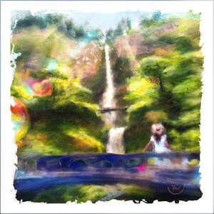 Multnomah Falls art print, Multnomah Falls, Columbia River Gorge, waterfall painting, Multnomah Falls watercolor, Multnomah Falls Oregon