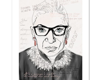 Ruth Bader Ginsburg Quotes, Rbg Line Drawing, Rbg Art, Ruth Bader Ginsburg Art, Women Belong In All Places Where Decisions Are Being Made