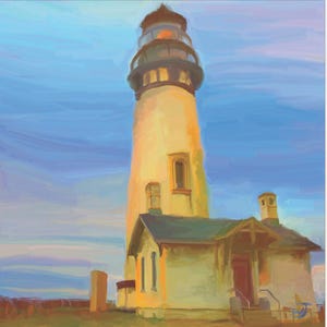 Yaquina Head Lighthouse, Yaquina head lighthouse painting, Oregon coast art, Oregon coast lighthouse,  Lighthouse art print, old lighthouse
