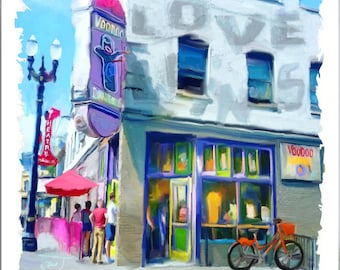 Voodoo Doughnuts art print, Voodoo Donuts painting, Original voodoo doughnuts art print, foodie gift, portland voodoo, portland oregon art