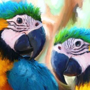 Love birds art print, Blue Parrots art print, parrots painting, parrot print, love birds, parrot art, Blue parrots, 2 parrots