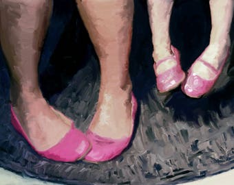 mother daughter art print, pink shoes art print,  art print for daughter, pink shoes painting, mother daughter painting, mother daughter