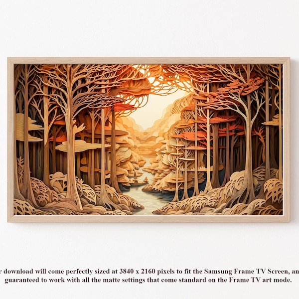 Samsung Frame TV Art / Forest river / Wooden Wall Art / Scroll Saw Art / Shadow Box / 3D layered art / Digital Download