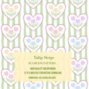 Hand drawn Tulip heart stripe seamless repeat pattern design. Instant digital download PNG for sublimation; fabric, homewares, crafting