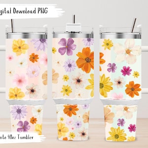 Pressed Flower Tumbler Wrap: Floral 40oz PNG Design (Digital Download)