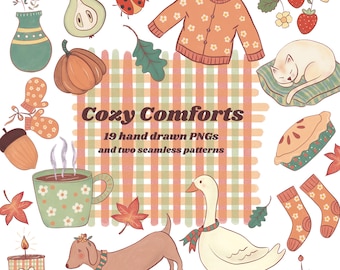 Cozy Fall Clipart Set: Hand-Drawn PNG Graphics (Digital Download)