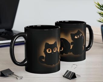 Tazza con simpatico gatto nero, incantevole tazza da caffè a tema gatto, regalo per amanti dei gatti, decorazione di Halloween, tazza divertente con gatto, essenziale per casa e cucina