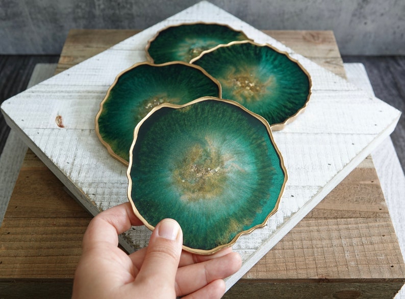 Emerald green home decor coasters geode resin coasters Etsy