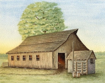 Barn Watercolor Painting, Giclee’ Print of Original Watercolor Painting, Old Barn, 10x13