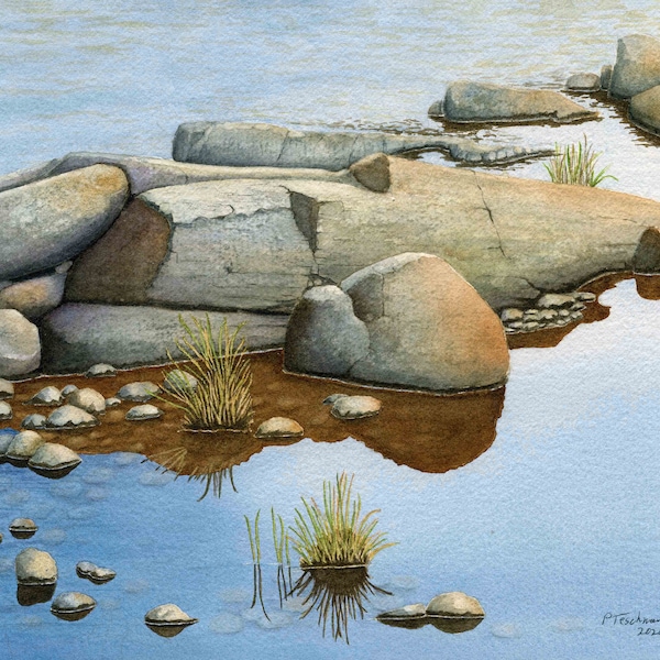 River Rocks Watercolor Painting, Wall Art, Giclee’ Print of Original Watercolor Painting, River Rocks, 11x14