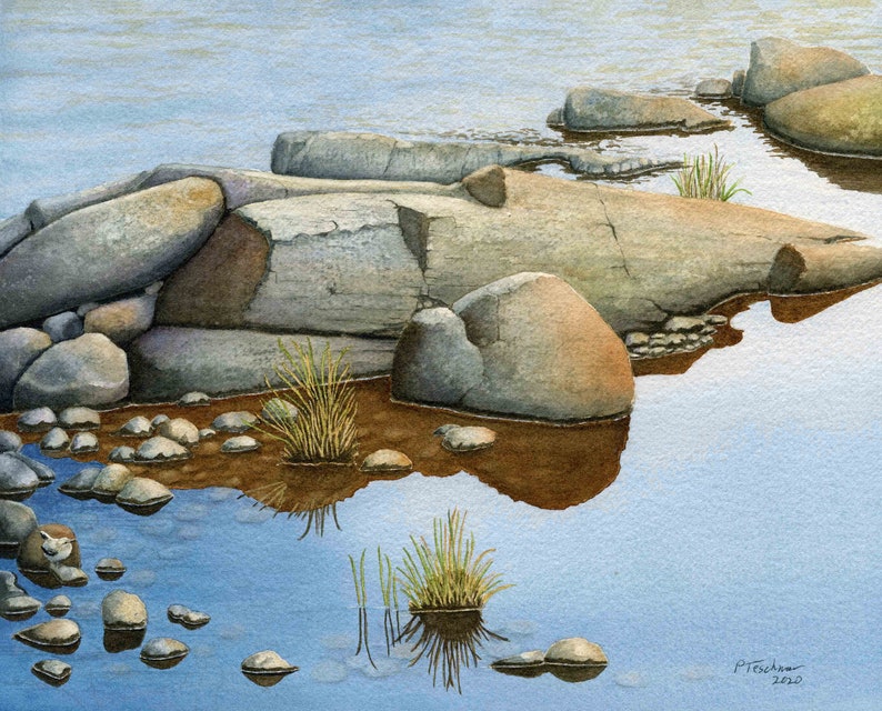 River and Rocks Watercolor Painting Giclee Print of Original Etsy