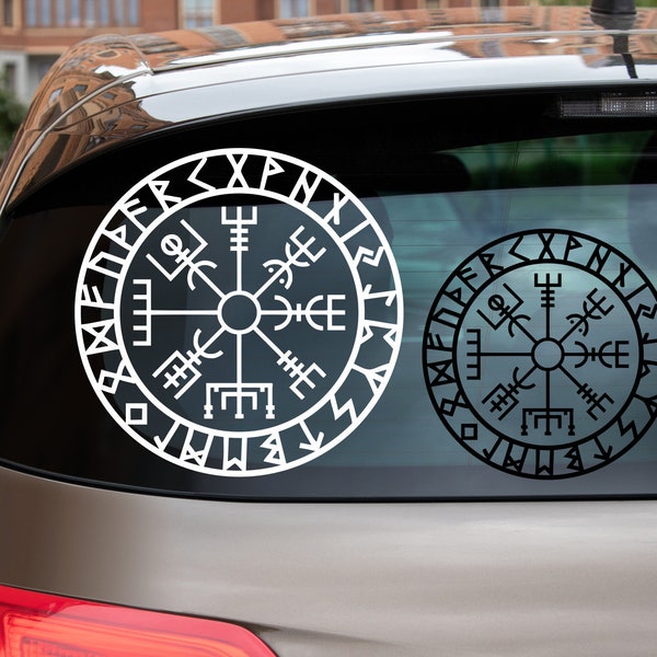 Vegvisir with Runes Car Vinyl Decal | Viking Compass Car Window Decal | Rune Sticker | Laptop Decal