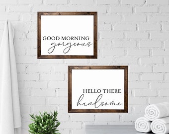 Farmhouse Bedroom Canvas Art Set, Good Morning, Hello There Handsome