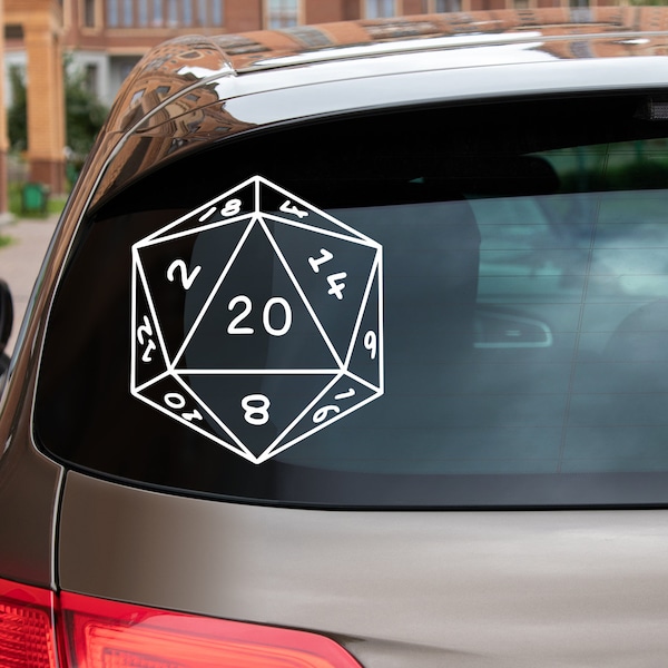D&D D20 Vinyl Car Decal | Numbered D20 Window Decal | Gaming Die Decal | Icosahedron Sticker | Dungeons and Dragons Decal