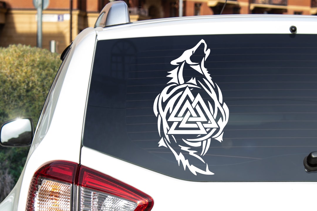 Wolf and Valknut Vinyl Decal Howling Wolf Sticker Viking Wolf Decal