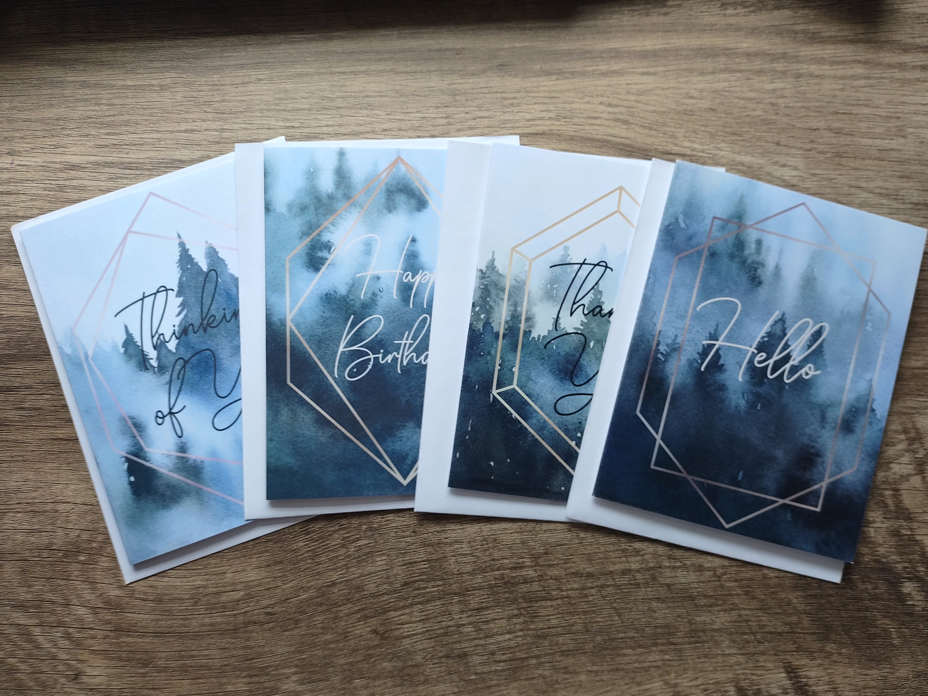 Paper Watercolor Mountain Thinking Of You Blank Inside Greeting Card ...
