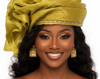 Handmade Senegalese Gele Headtie, Authentic Aso-Oke Fabric, Pre-Tied African Headwrap