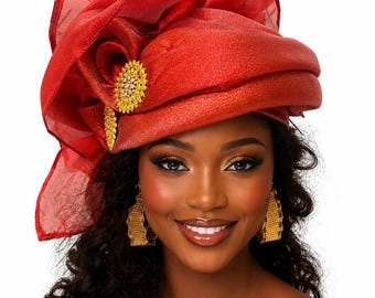 Handmade Senegalese Gele Headtie, Authentic Aso-Oke Fabric, Pre-Tied Headwrap