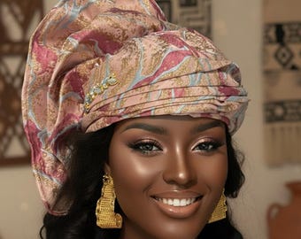 headtie,Gele hat ,Aso-Oke Fabric,gele,Headwrap,Ready-to-Wear Gele Autogele Ready Made Gele Auto Gele African Nigerian Wedding