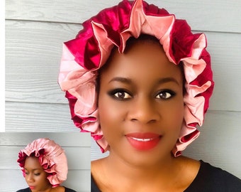 2 tone bonnet, Fully Reversible  bonnet  Satin Hair Bonnet  satin bonnets
