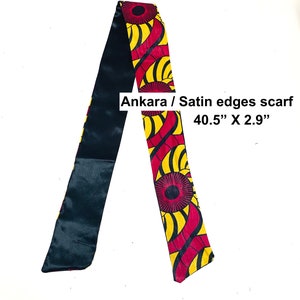 Ankara satin edge scarf 40.5” X 2.9” , Headband, Dolly Bow Headband, Boho Headband, Headband, Women&#39;s Headband