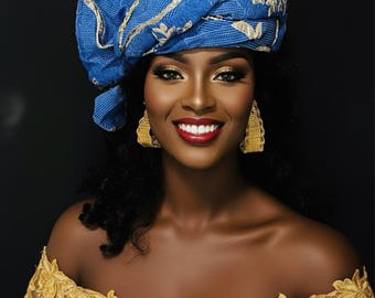 headtie,Gele hat ,Aso-Oke Fabric,gele,Headwrap,Ready-to-Wear Gele Autogele Ready Made Gele Auto Gele African Nigerian Wedding